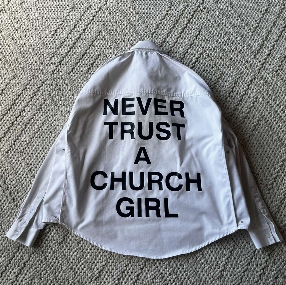 FW17 Hood By Air Never Trust A Church Girl Mens Fitted Designer Button Up Shirt